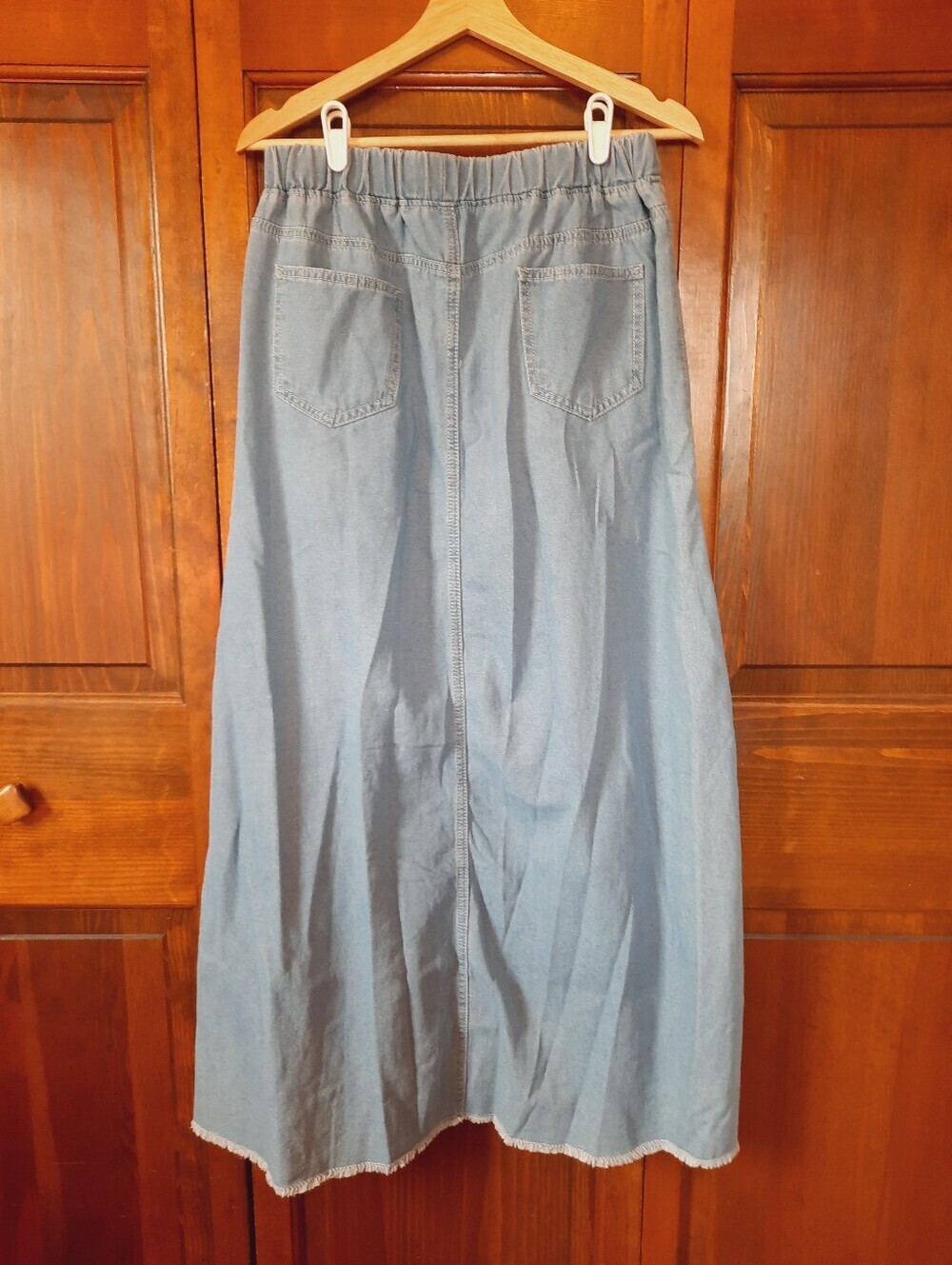 Handmade Denim Chambray Elastic Waist Boho Western Jean Maxi Skirt Size Medium - Picture 8 of 11